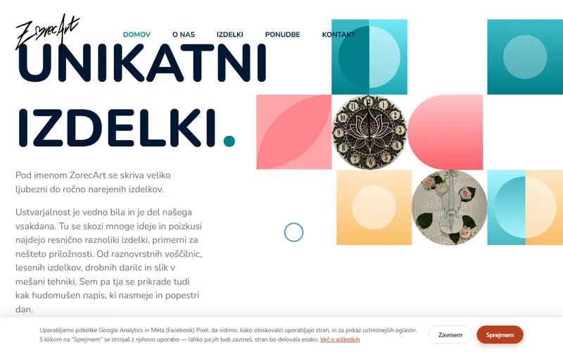 Zaslonska slika strani zorec.art